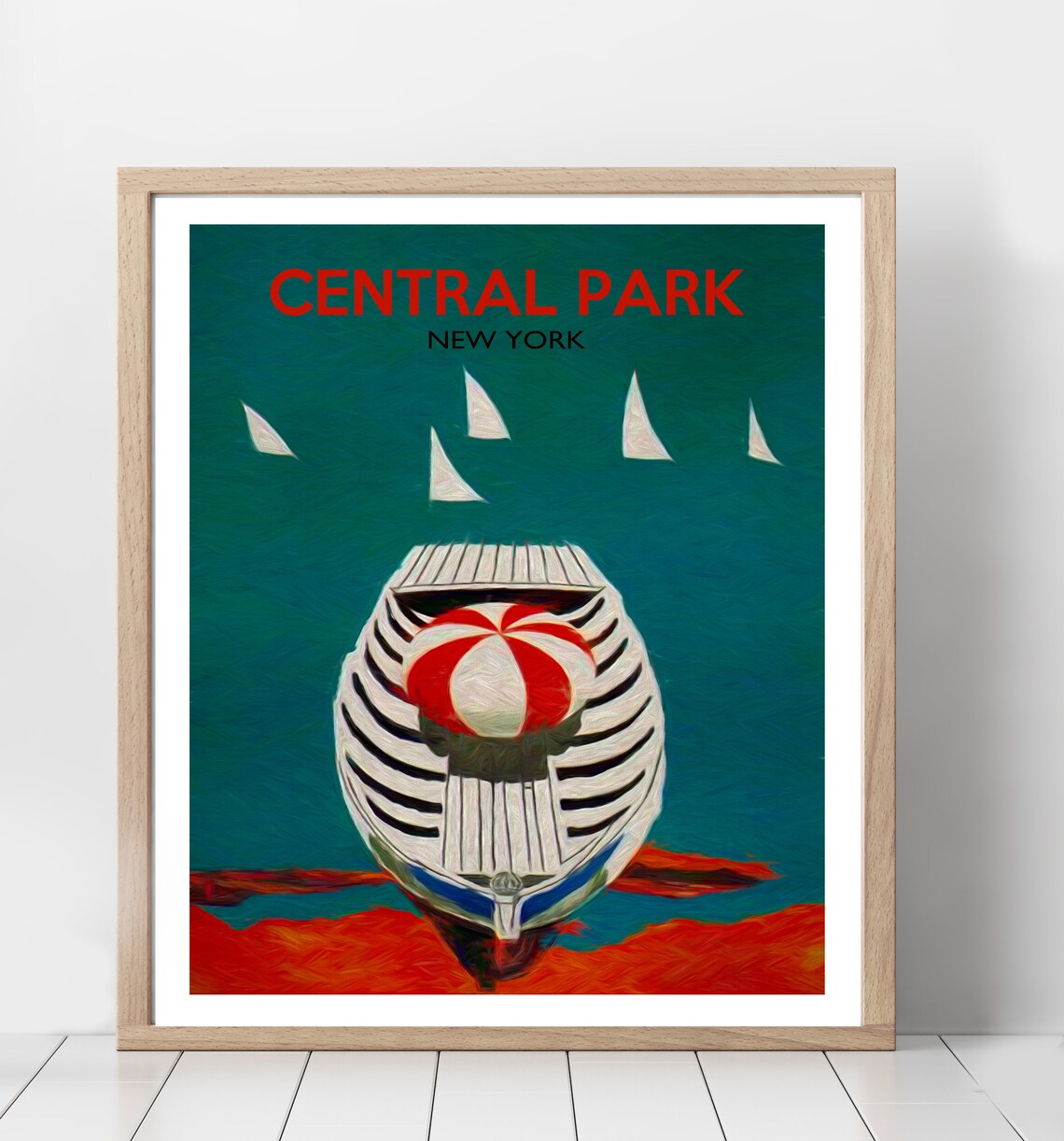 Central Park New York Vintage Rowboat Sailboats Travel Poster