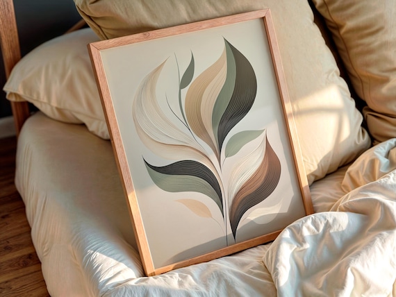Minimalist Botanical Line Art Modern Abstract Leaf Wall Neutral Tones