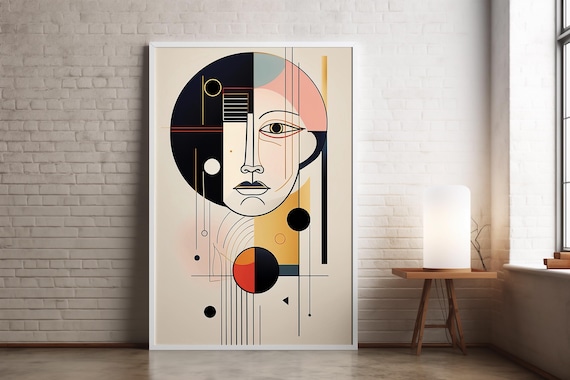 Abstract Geometric Face Cubist Mid Century Modern Portrait Poster