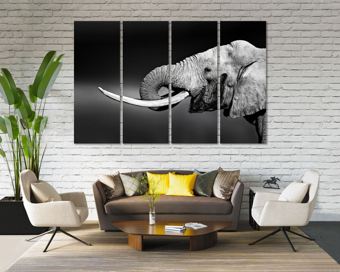 African Elephant Black White Triptych Close Up Wildlife Wall Art - Image 3