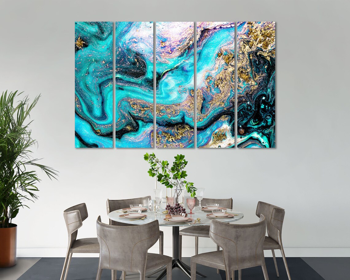 Abstract Acrylic Gold and Blue Decor Art Print - Image 3