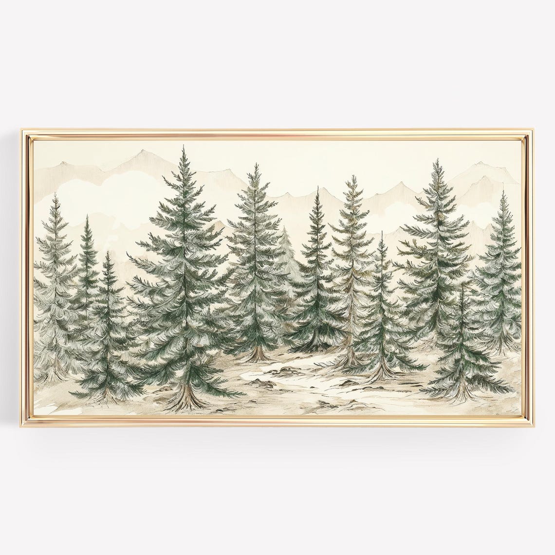 Watercolor Evergreen Pine Trees Snowy Mountains Neutral Winter Poster - Image 4