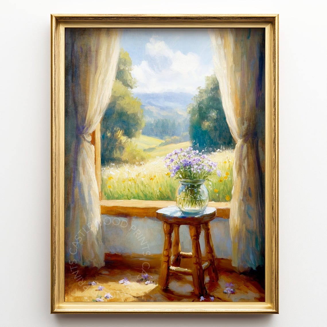 Sunny Window View Wildflowers in Jar Rustic Country Fine Art Poster