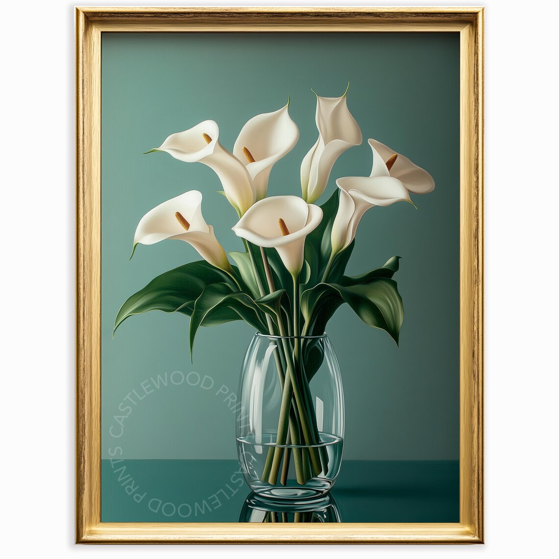 White Calla Lilies in Glass Vase Floral Still Life Art Poster
