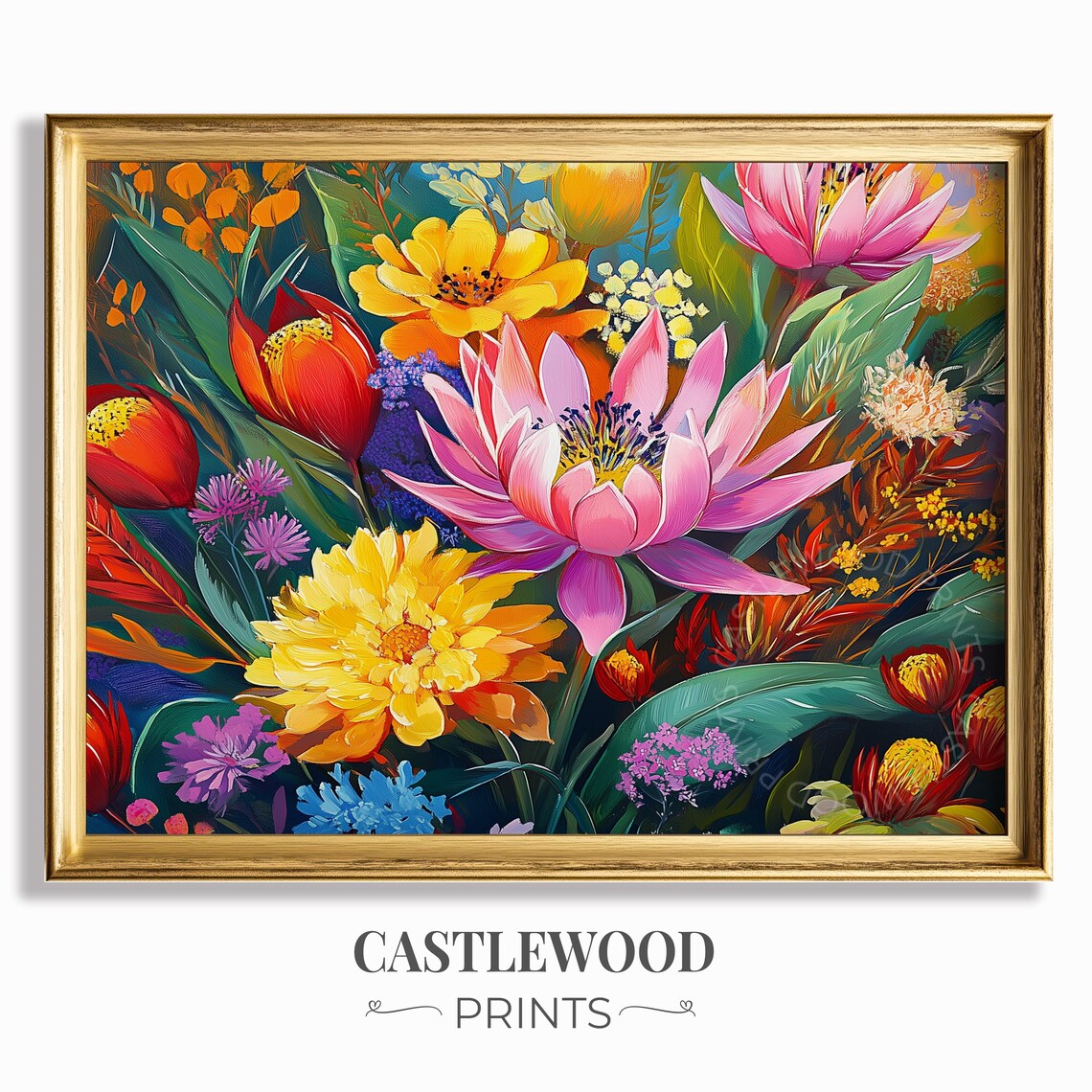 Vibrant Colorful Floral Bouquet Oil Painting Style Art Poster