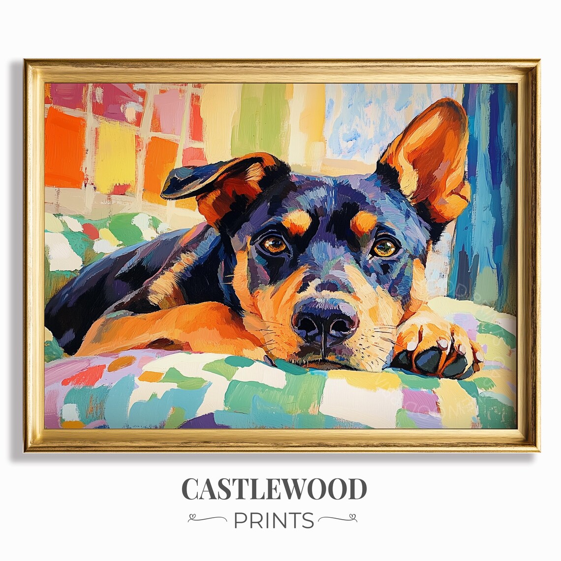 Colorful Expressive Dog Portrait Vibrant Canine Painting Art Print