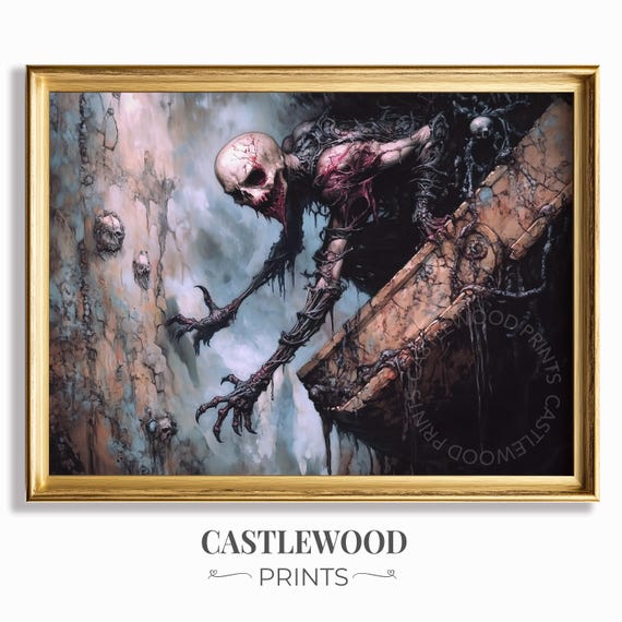 Gothic Haunted Figure In Grim Scene Dark Atmospheric Oil Painting Vintage Horror Wall Art Spooky Decor Chilling Artwork 1088