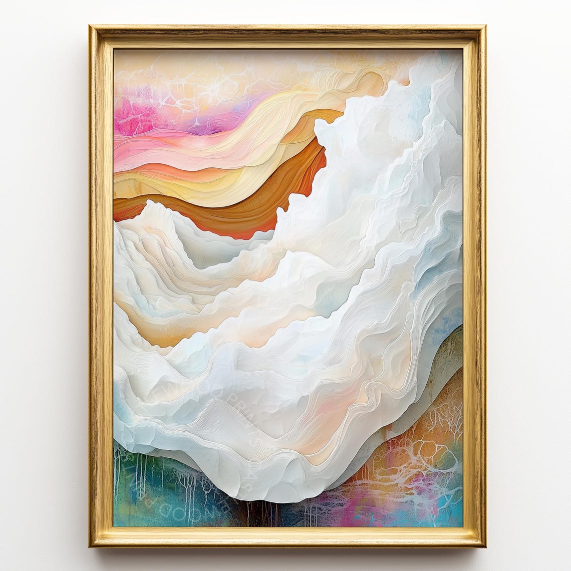 Soft White Cloud Waves Over a Pastel Pink Morning Sky Abstract Poster