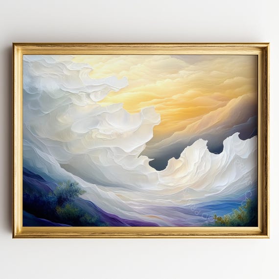 Abstract Ocean Wave Painting Earthy Coastal Landscape Moody Seascape Wall Art Nautical Decor Golden Horizon Print 487