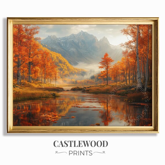 Autumn Mountain Lake Red Orange Foliage Reflection Fall Peaks Landscape Poster