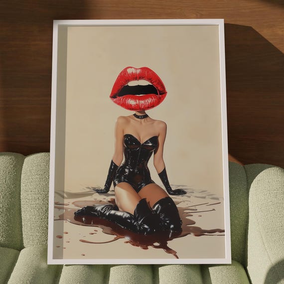 Red Lips Woman Retro Eclectic Art Print
