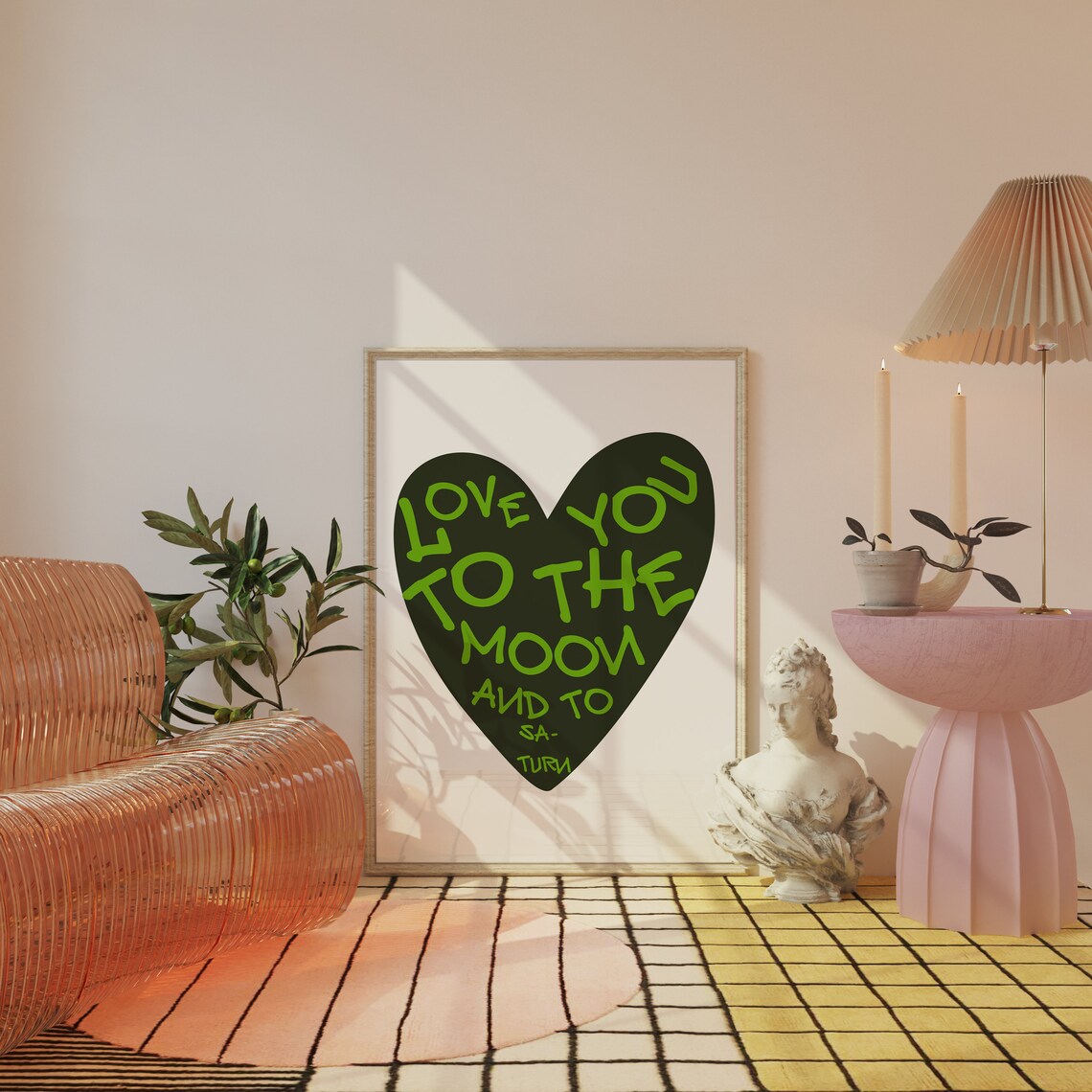 Love You to the Moon and to Saturn Black Heart Lyric Quote Poster - Image 2