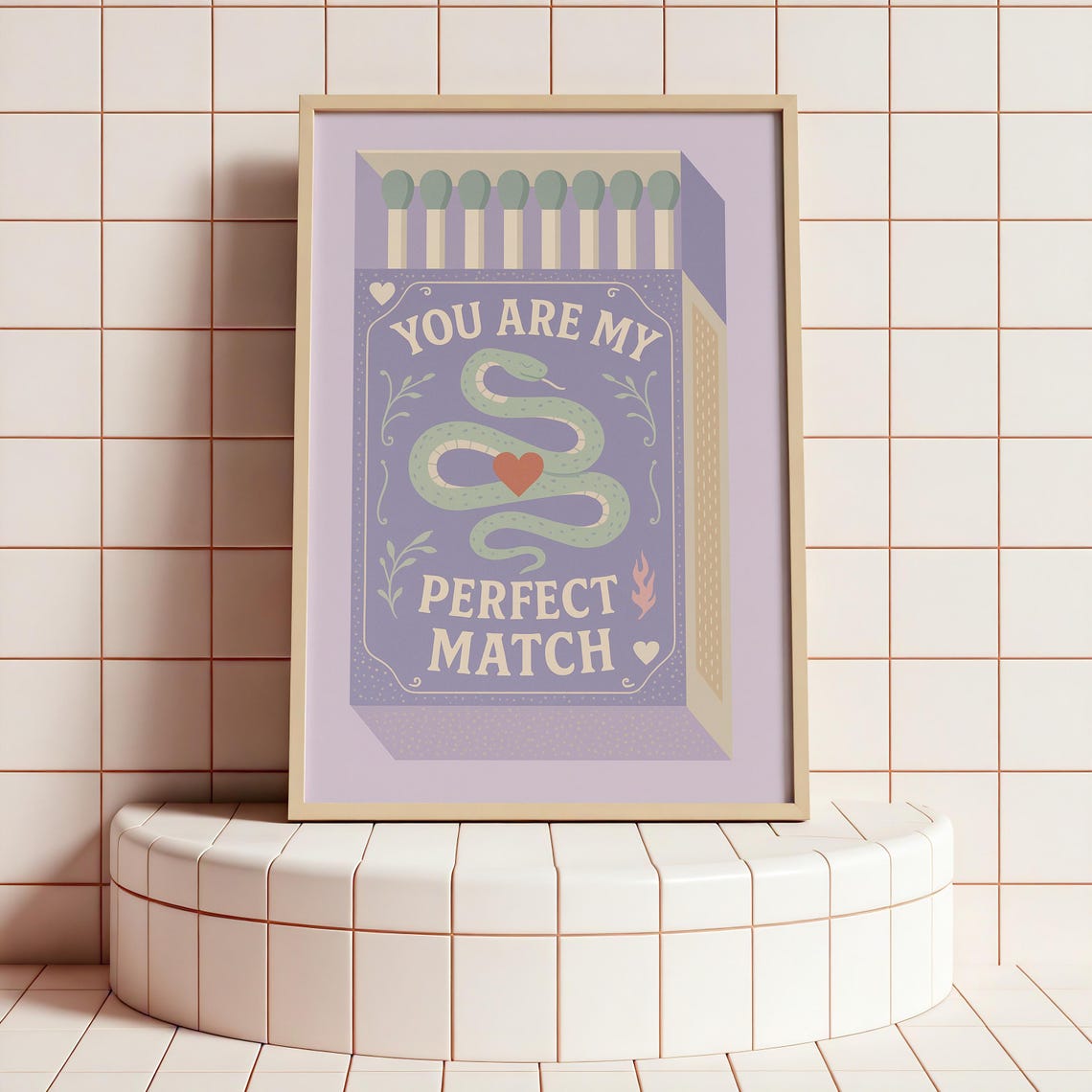 You Are My Perfect Match Lavender Snake Heart Matchbox Poster