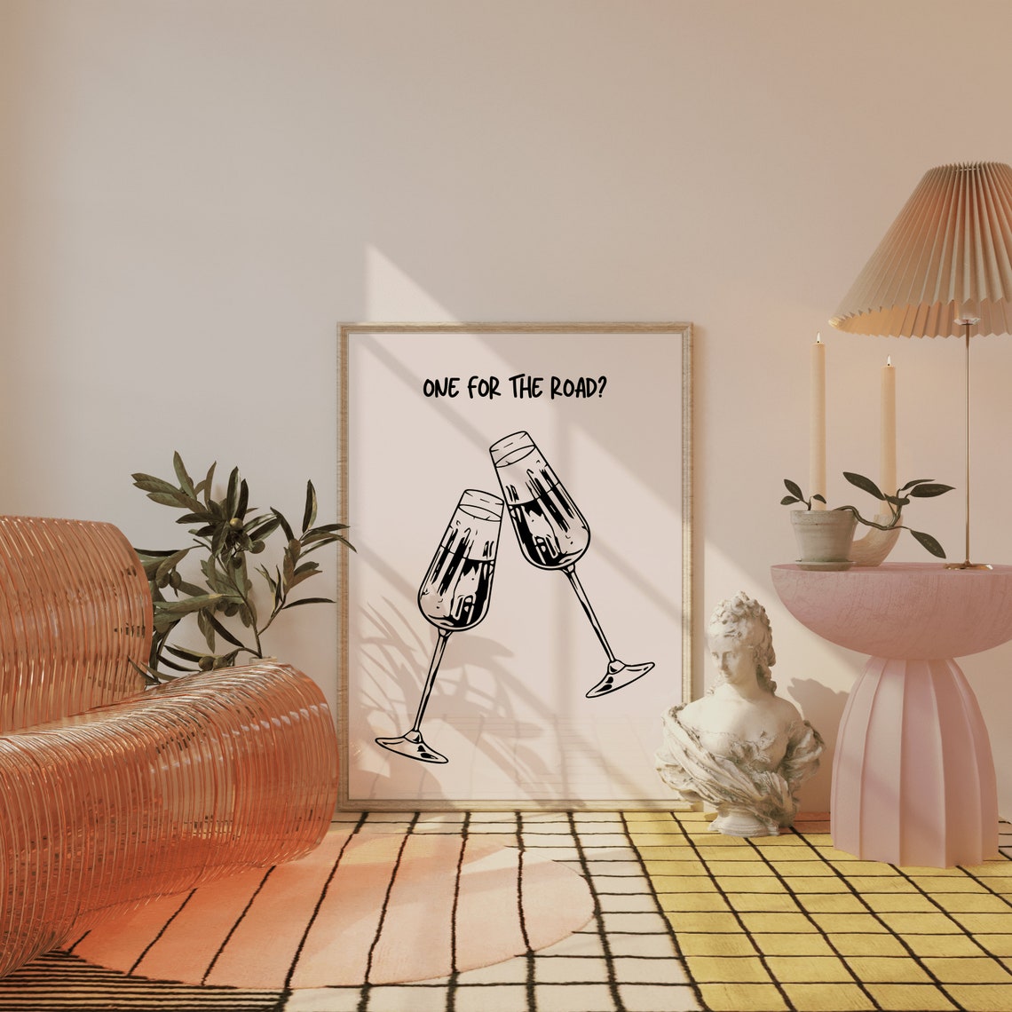 One for the Road Champagne Glasses Minimalist Bar Quote Poster - Image 3