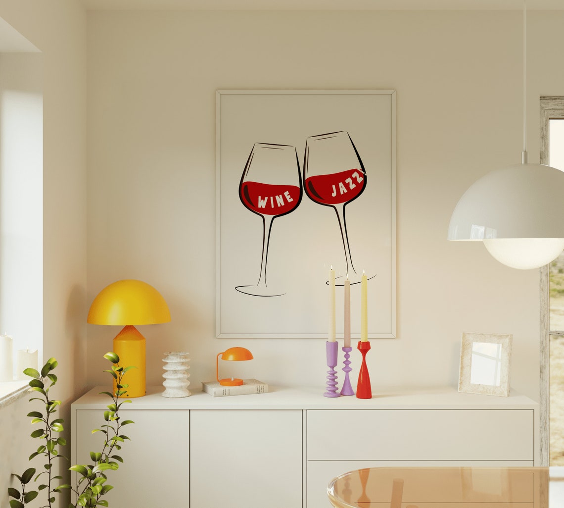 Wine and Jazz Wine Glasses Minimalist Kitchen Music Lover Poster - Image 2