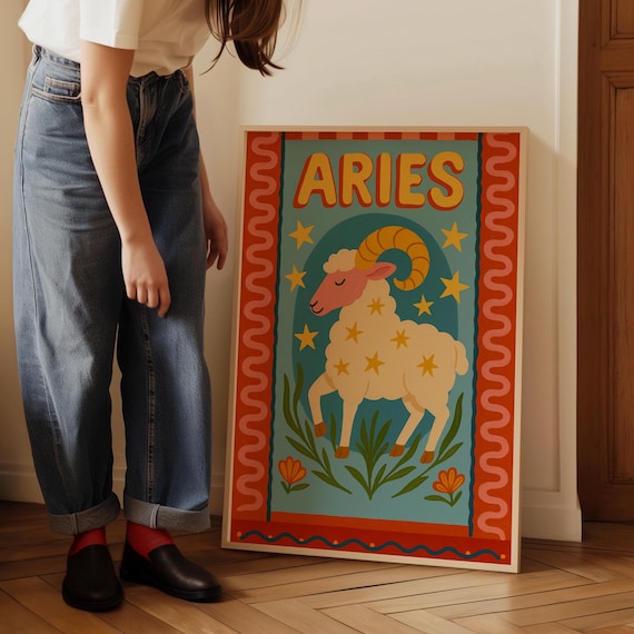Aries Zodiac Poster Colorful Astrology Wall Art Horoscope