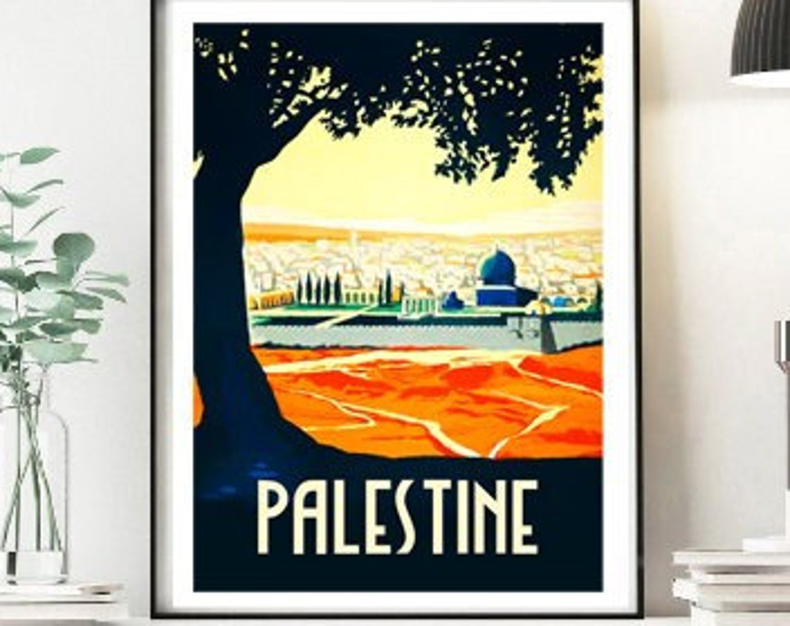 Palestine Vintage Retro Travel Poster Jerusalem Dome Skyline Art
