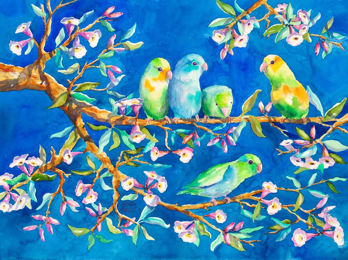 Parrot Watercolor Print, Tropical Key West Style