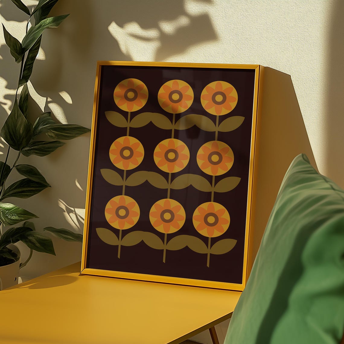 3 Row Flower Print, 70s Retro Decor