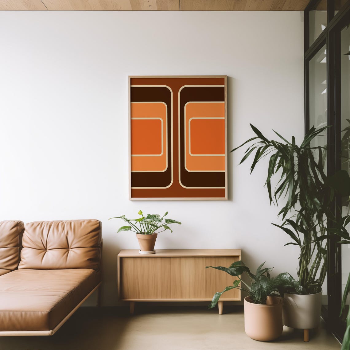 Retro 70s Geometric Rectangles Abstract Orange Tones Art Poster