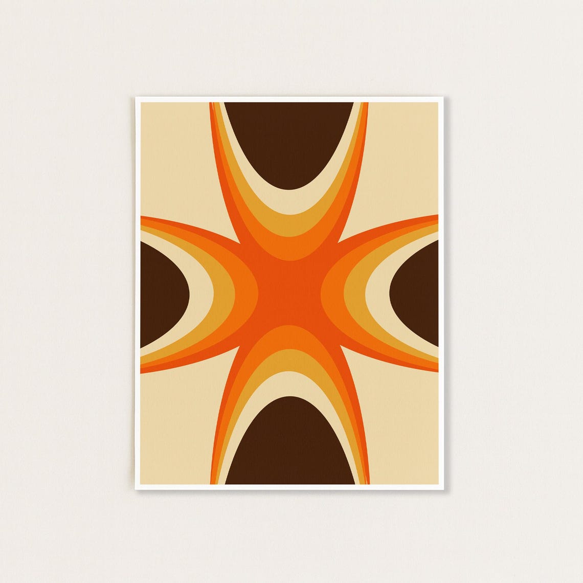 Retro Orange Starburst 70s Geometric Mid Century Modern Wall Poster