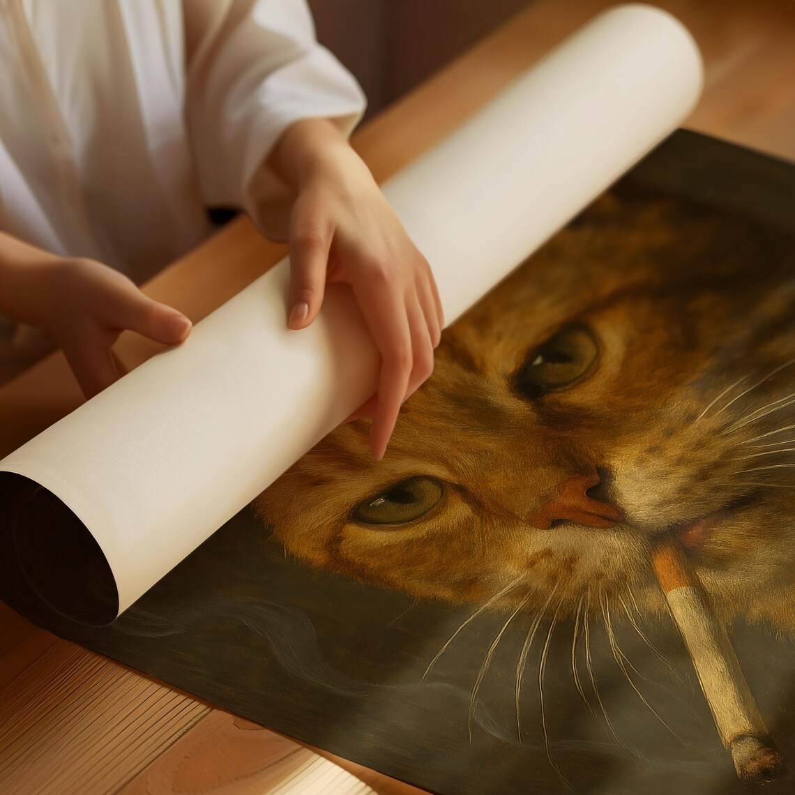 Orange Tabby Cat Smoking a Cigarette Moody Vintage Portrait Poster - Image 3