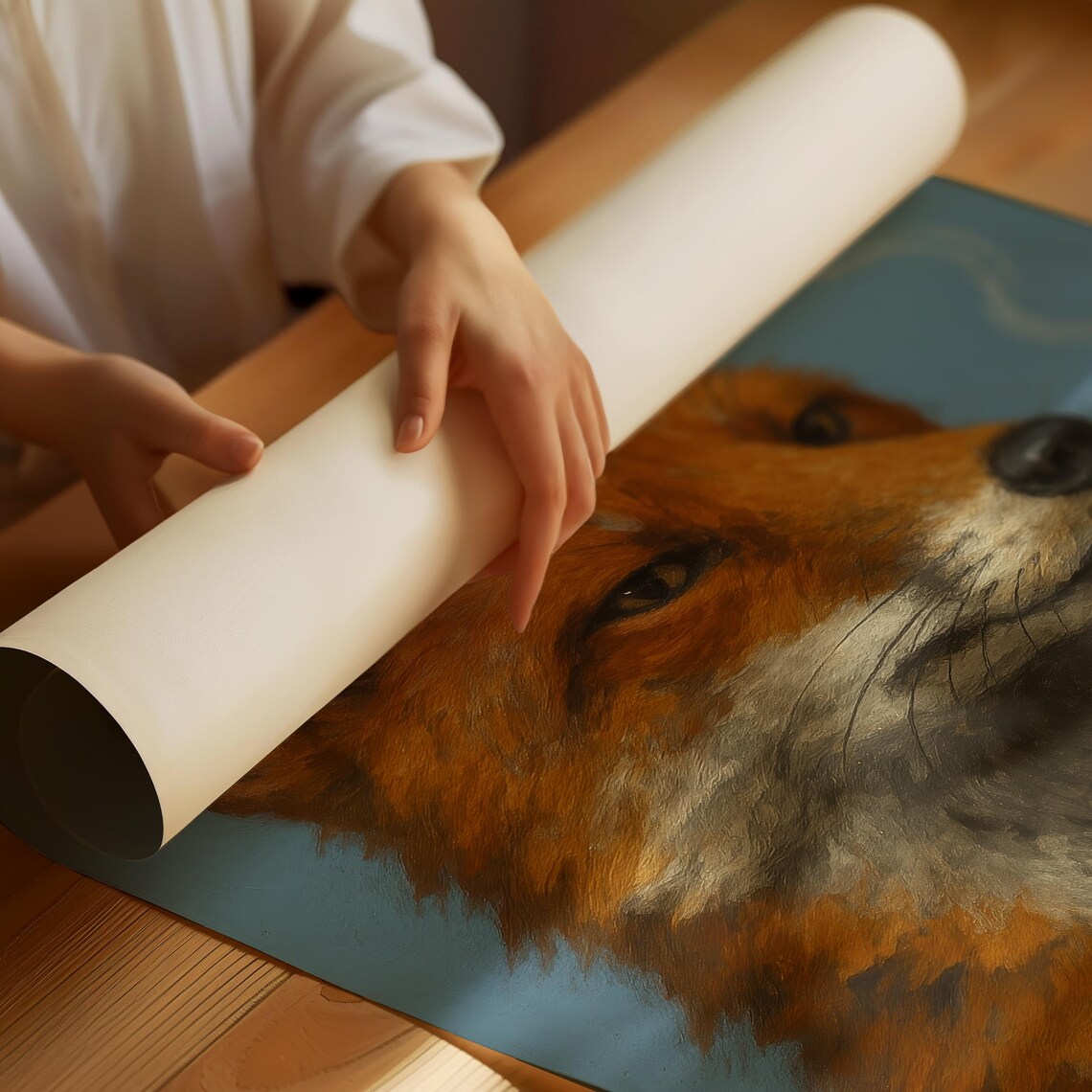 Red Fox Smoking a Cigarette on Dusty Blue Vintage Portrait Poster - Image 4