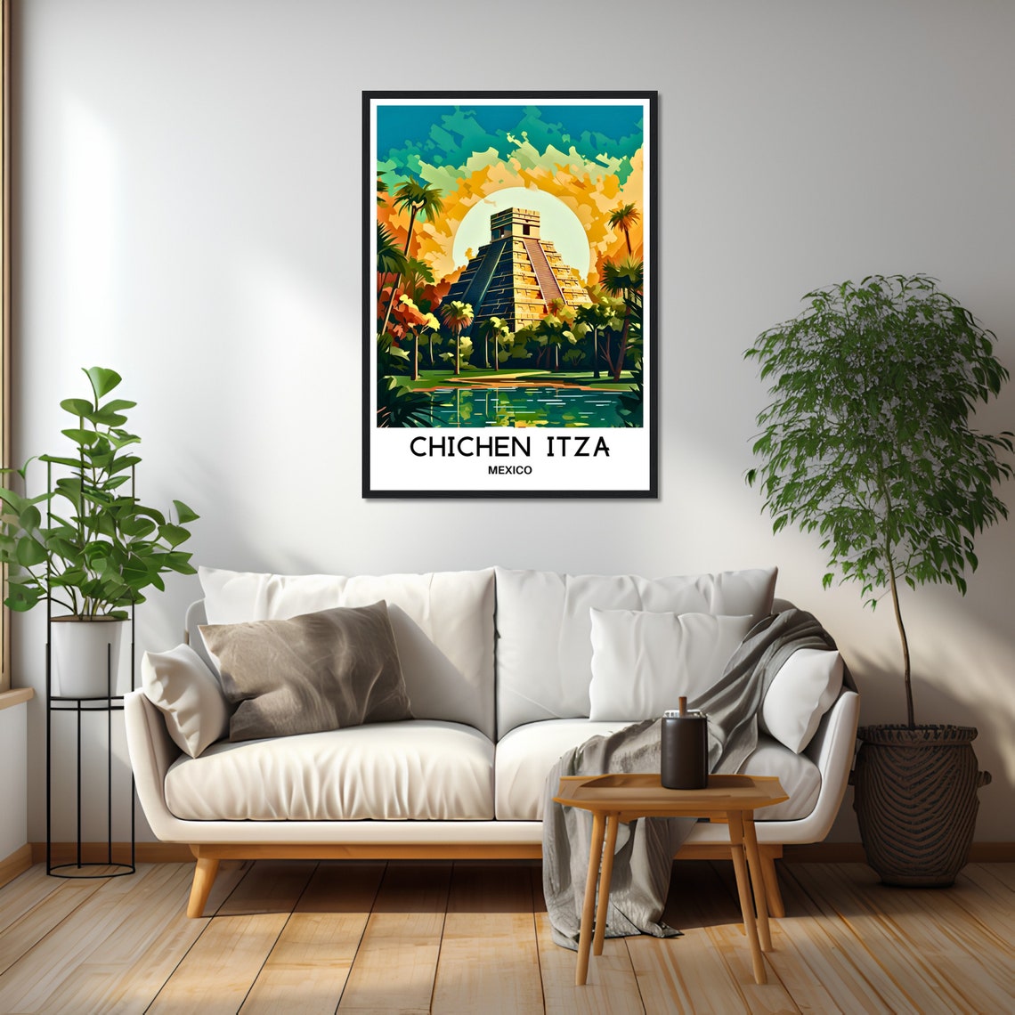 Chichen Itza Pyramid Mexico Travel Poster at Fiery Tropical Sunset - Image 2