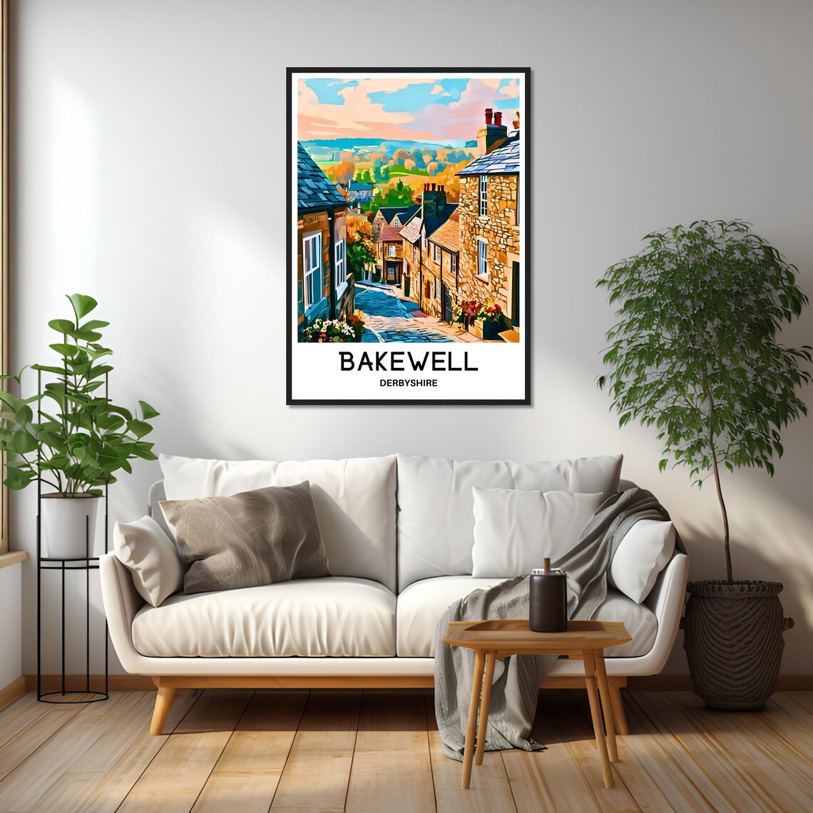 Bakewell Derbyshire Stone Cottage Street Sunset Travel Poster - Image 2
