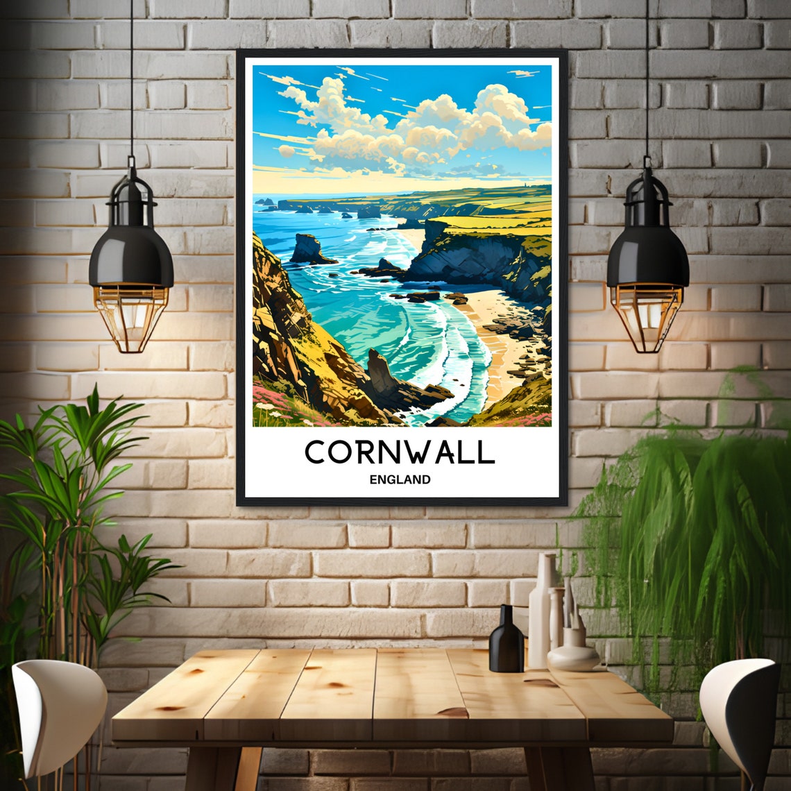 Cornwall England Cliff Cove Sea Stacks Coastal Wildflowers Poster - Image 2