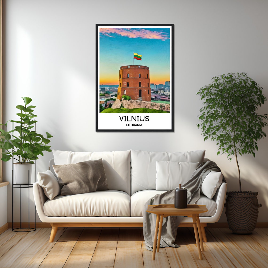Vilnius Lithuania Gediminas Tower Sunset Flag Capital Travel Poster - Image 2