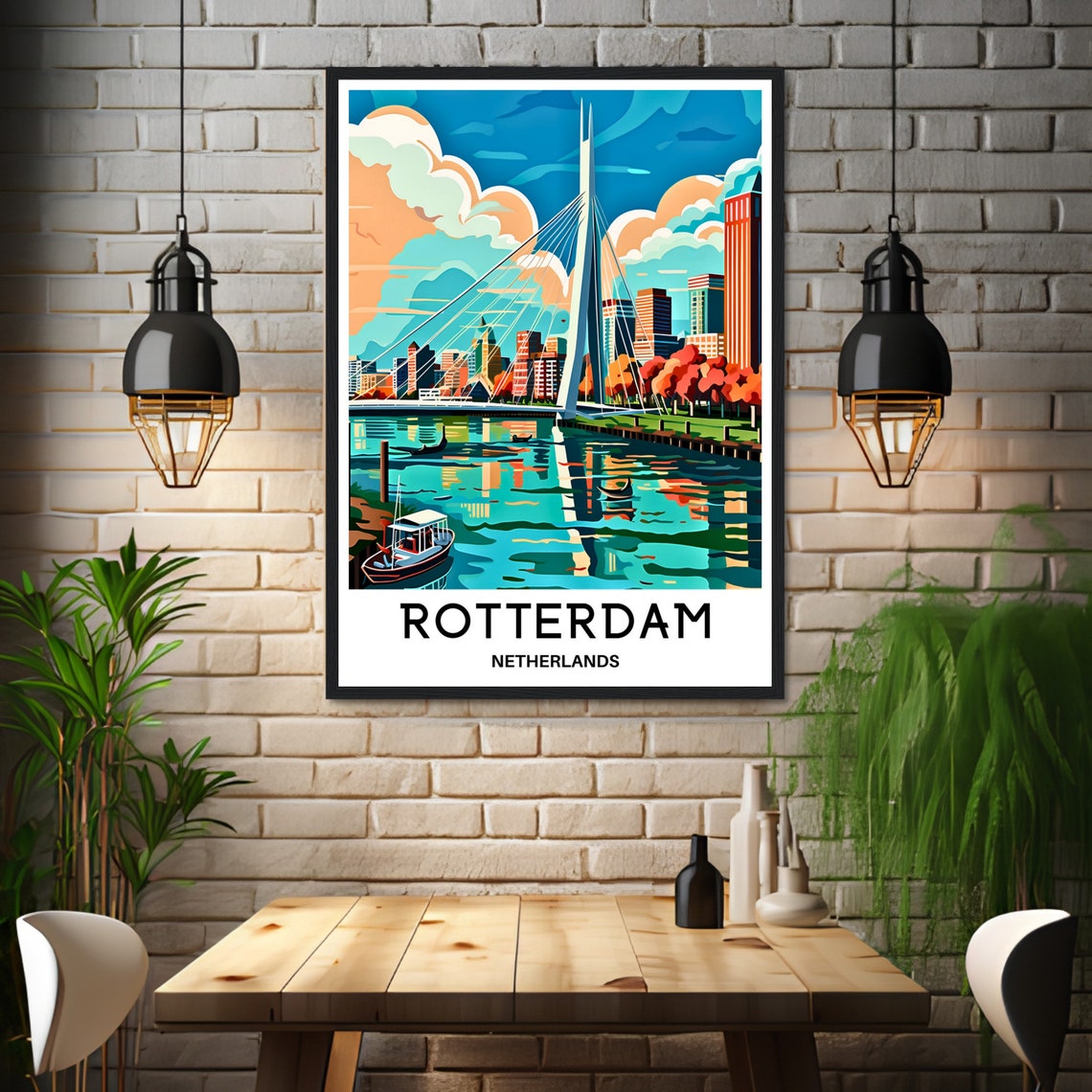 Rotterdam Erasmus Bridge River Skyline Cityscape Travel Poster - Image 3