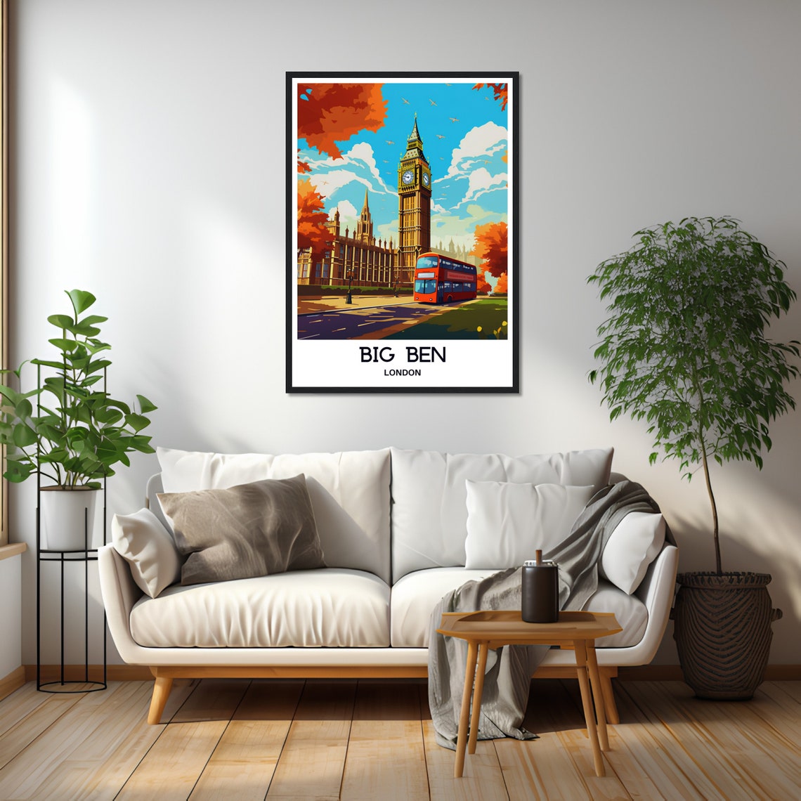 London Big Ben Red Double Decker Bus Autumn Street Travel Poster - Image 2