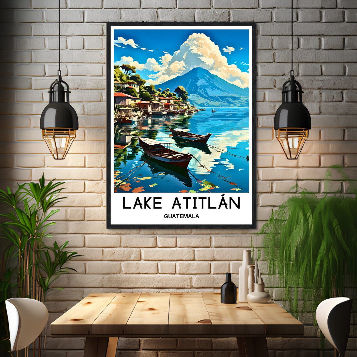 Lake Atitlan Travel Poster, Central America Illustration - Image 3