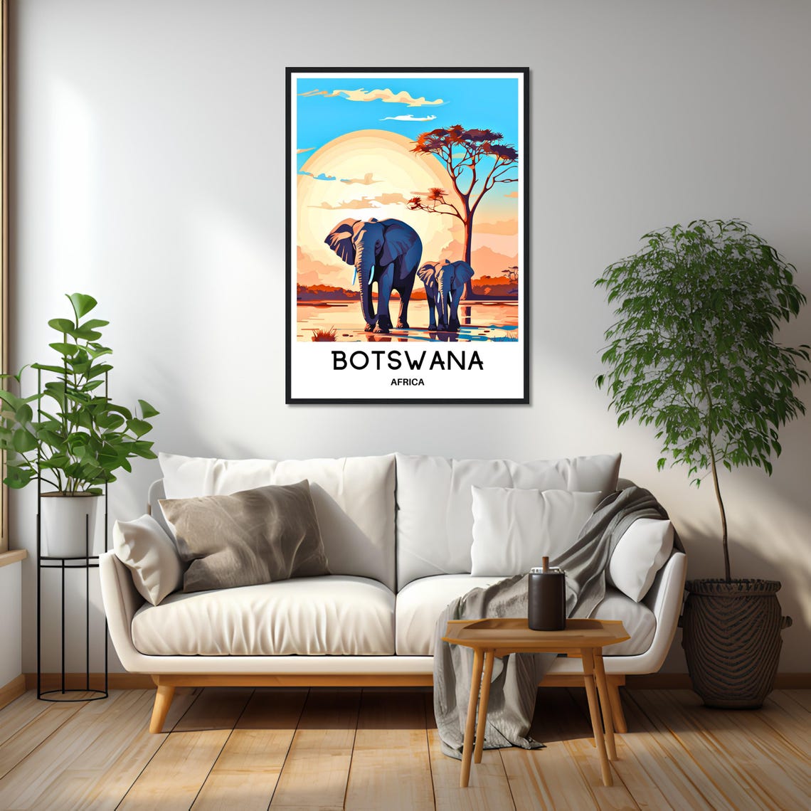 Botswana Africa Elephant Pair Sunset Savanna Safari Travel Poster - Image 2