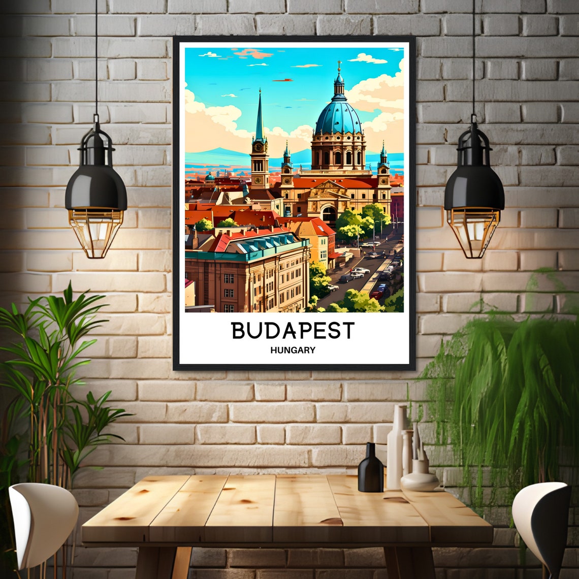 Vintage Budapest Hungary St Stephen Basilica City Travel Poster - Image 3
