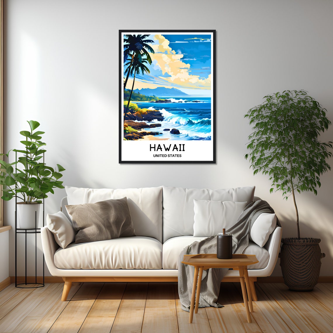 Hawaii Coast Palm Trees Vintage Travel Surf Wave Beach Poster - Image 2