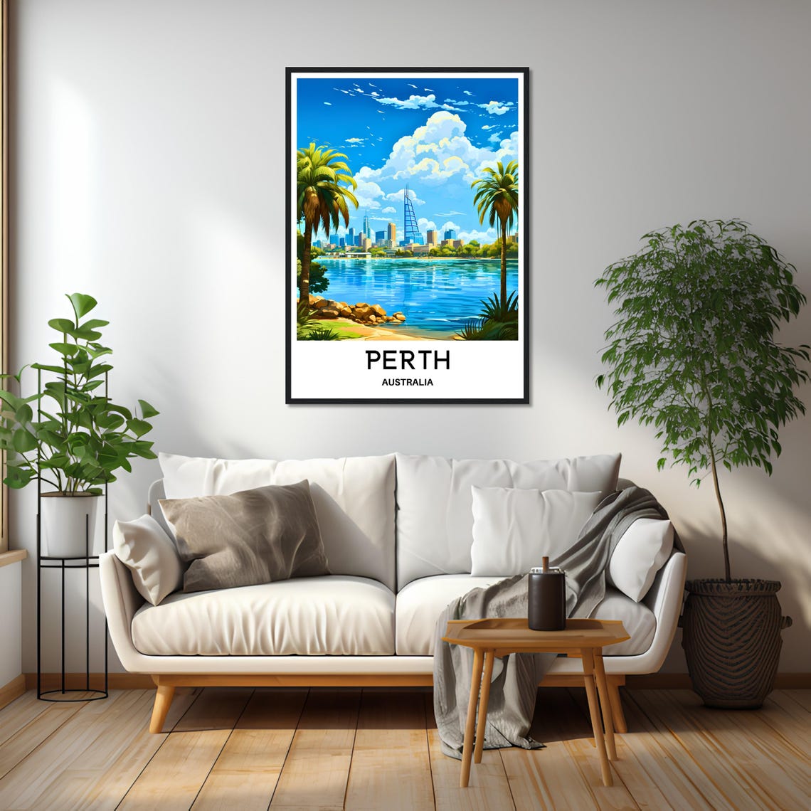 Perth Australia City Skyline Palm Trees Waterfront Travel Poster - Image 2
