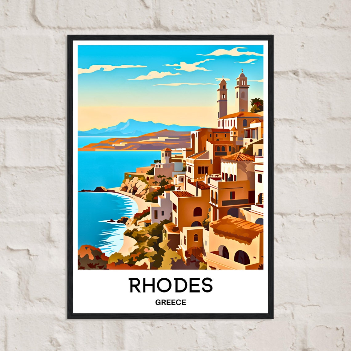 Rhodes Greece Seaside Old Town Golden Sunset Coast Travel Poster - Image 2