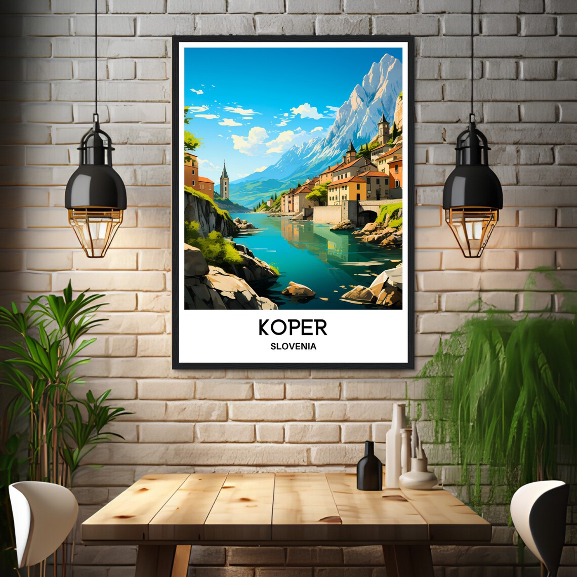 Koper Slovenia Coastal Town Mountain Lake Vintage Travel Poster - Image 3