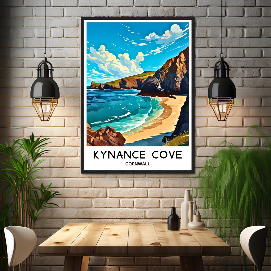 Kynance Cove Cornwall Vintage Travel Cliffside Beach Scene Poster - Image 3