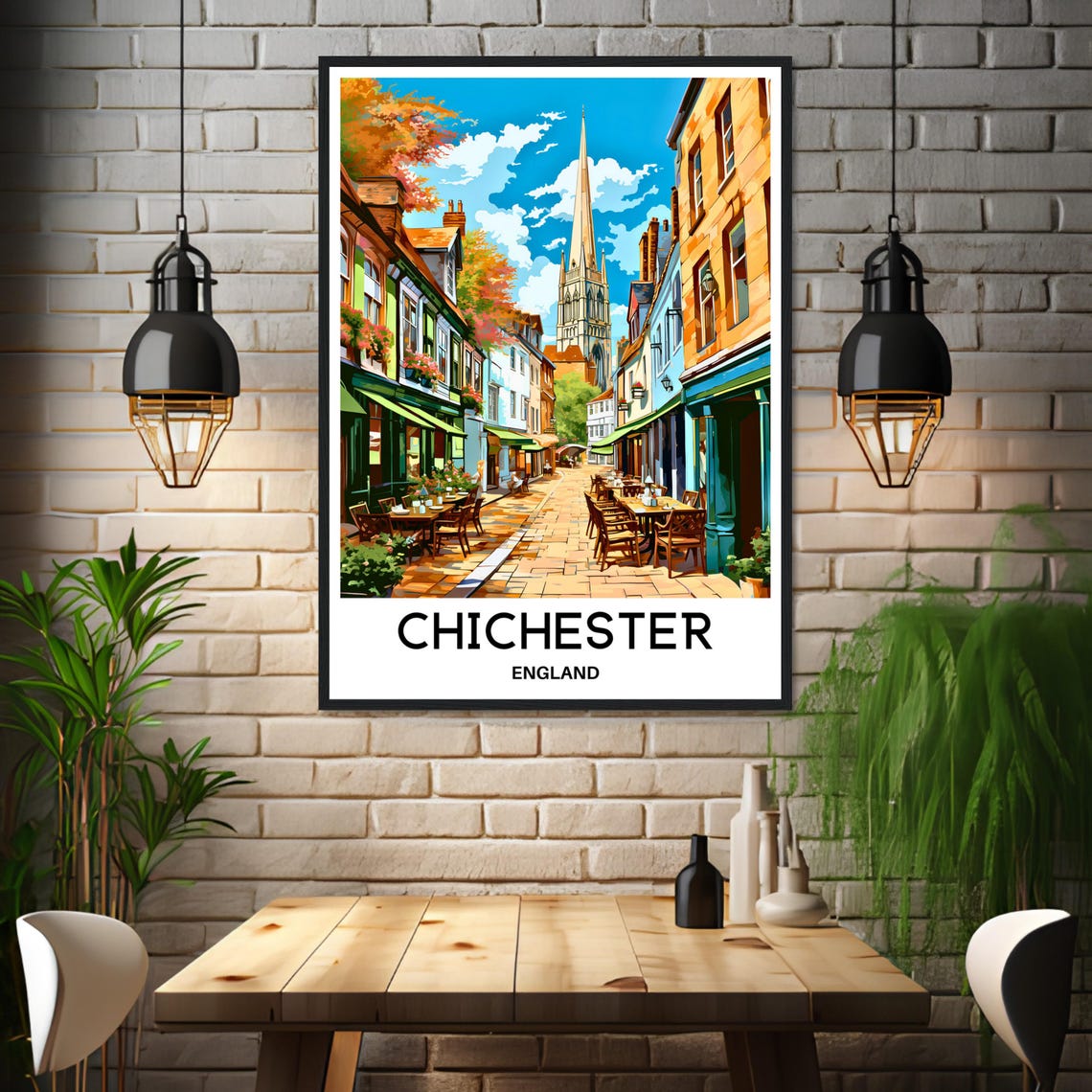 Chichester England Cathedral Spire Café Street Old Town Poster - Image 3