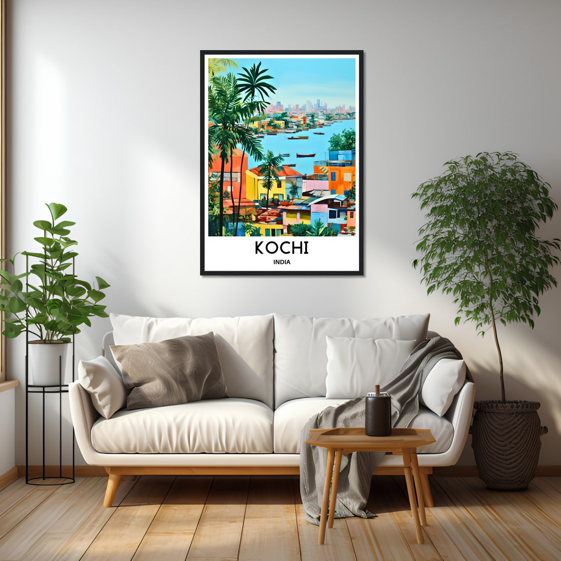 Kochi Waterfront Colorful Harbor and Palms Illustration Poster - Image 2