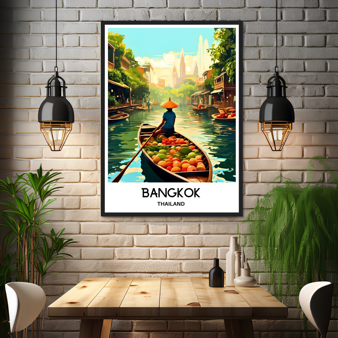Bangkok Floating Market Scene Thailand Colorful Travel Poster - Image 3