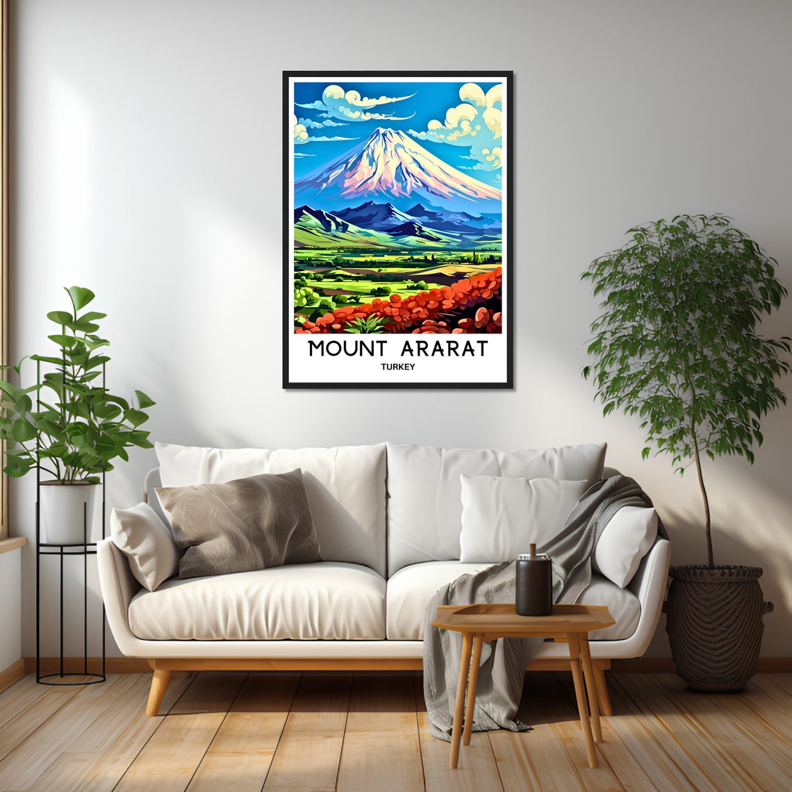Mount Ararat Turkey Snowcapped Volcano Over Green Valley Poster - Image 2