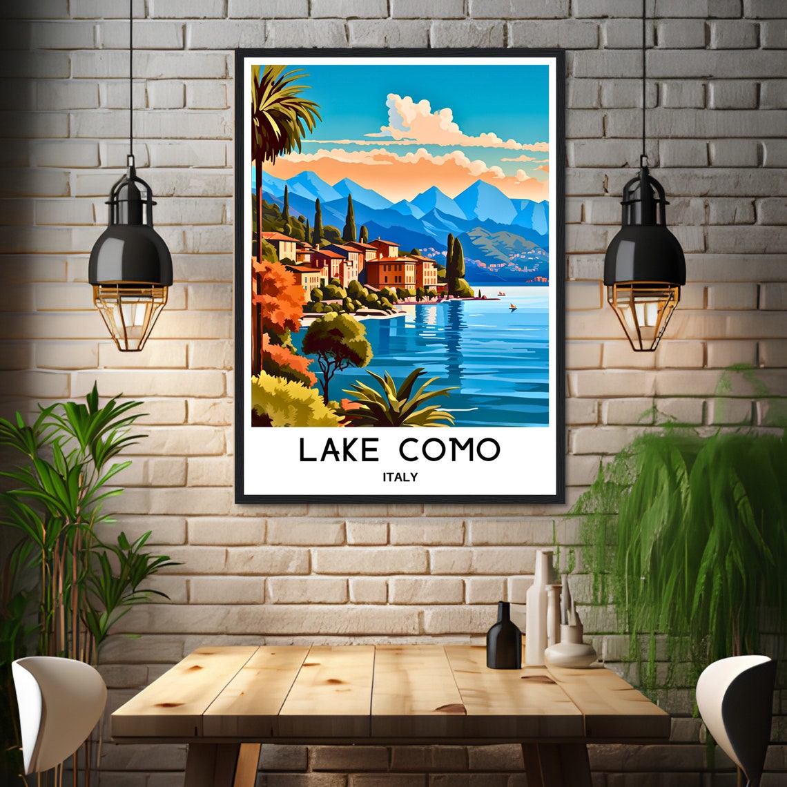 Lake Como Italy Lakeside Village Mountain Shore Travel Poster - Image 2