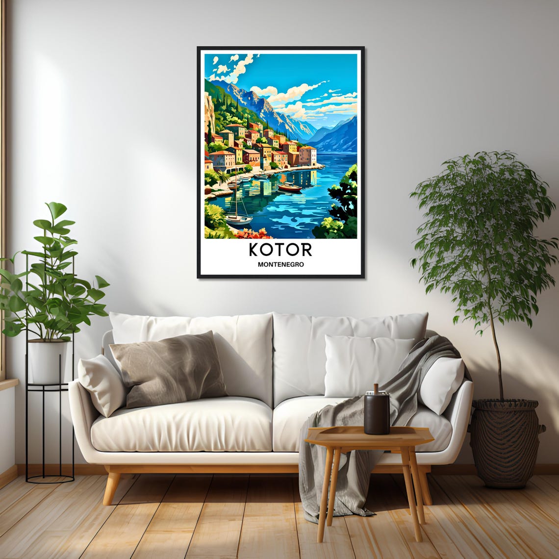 Kotor Montenegro Bay Harbor Boats Mountain Waterfront Poster - Image 2