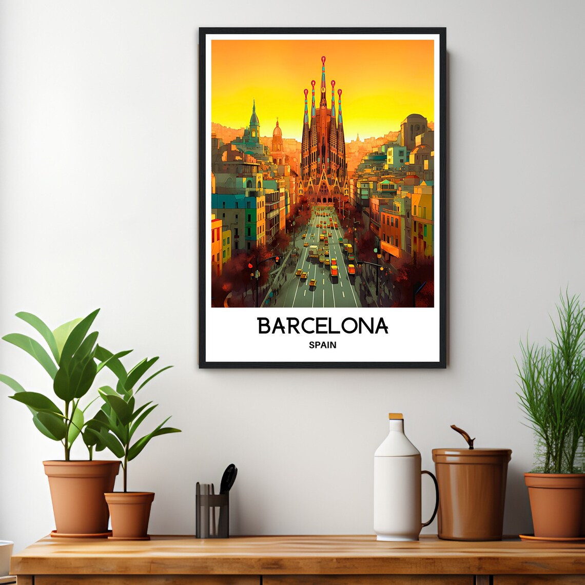 Barcelona Spain Sagrada Familia Sunset City Street Travel Poster - Image 2
