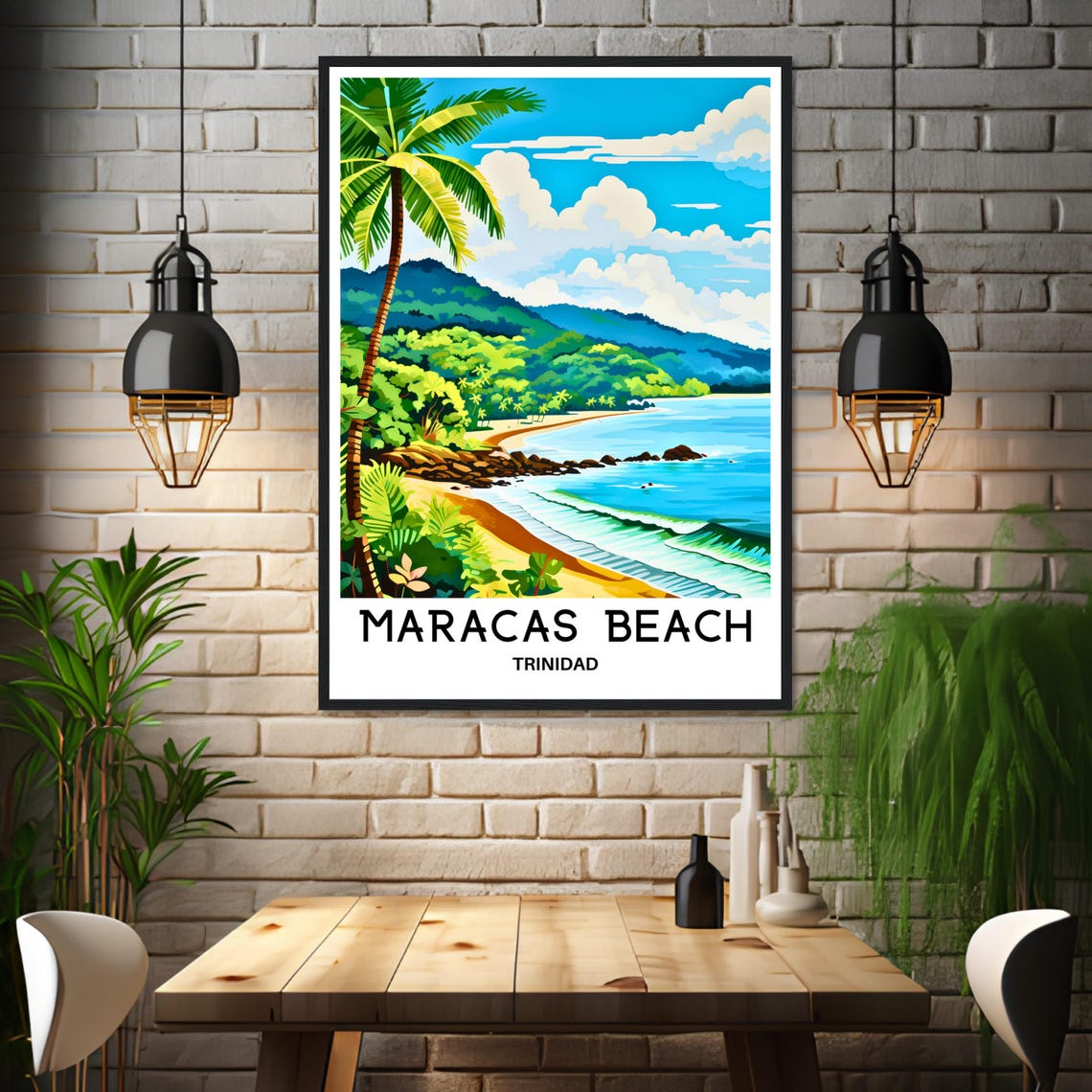 Maracas Beach Trinidad Caribbean Palm Coast Travel Art Poster - Image 3