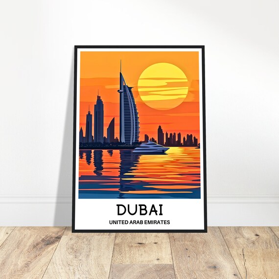 Dubai Travel Print Poster Arabian Art United Arab Emirates Lover Gift Wall Hanging Home Office Decor Illustration